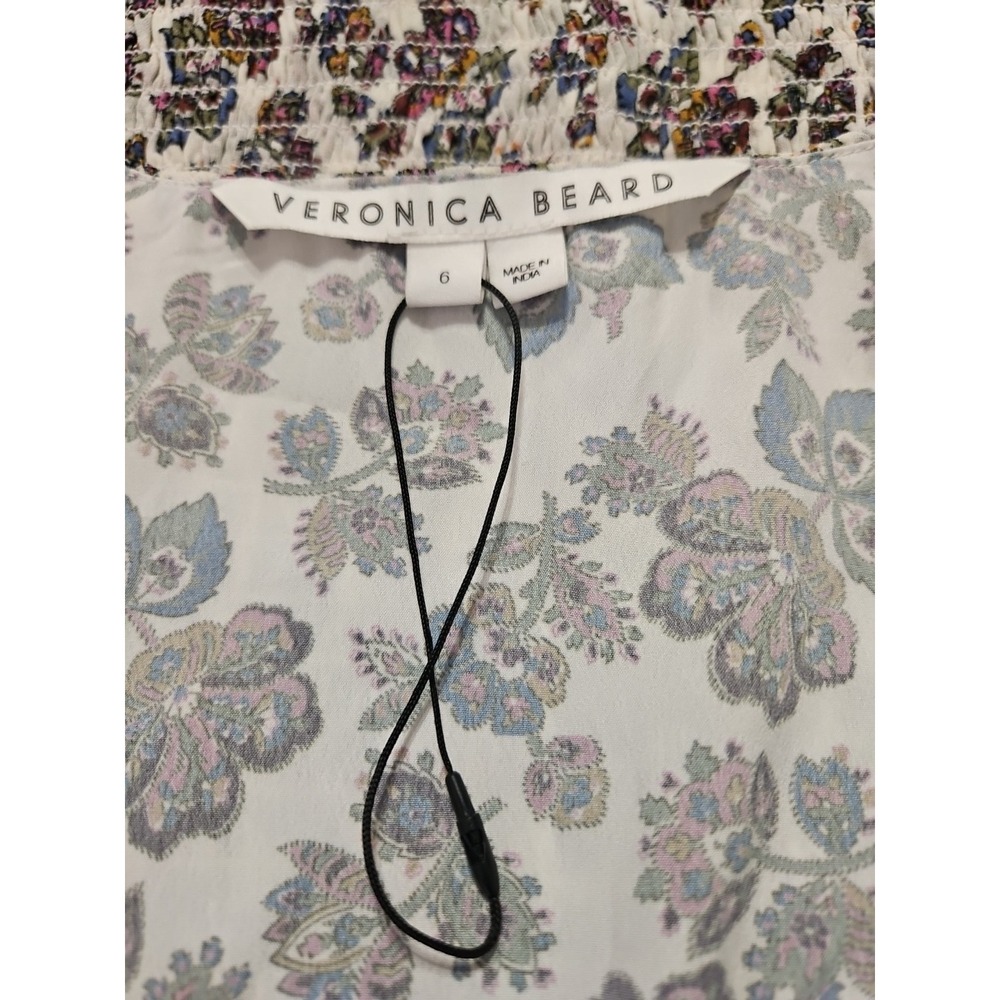 Veronica Beard Saera Floral Print Smocked Chiffon Minidress Sz 6 - Picture 10 of 13
